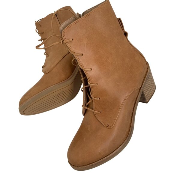 Rare UGG Womens Oriana Size 12 Tan Leather Lace-Up Zip Ankle Boots Stacked Heel - Picture 13 of 16